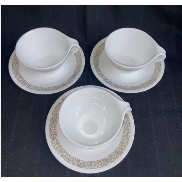 3 Vintage Corelle Woodland Brown cup & saucer sets hook handle Corning 6 pcs EUC - Picture 3 of 8